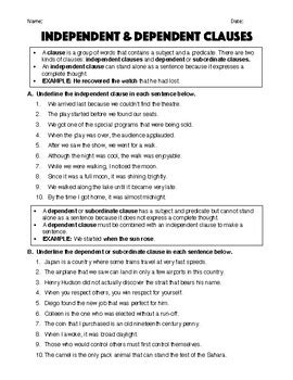 Independent Dependent Clauses Worksheet Answer Key By Robert S