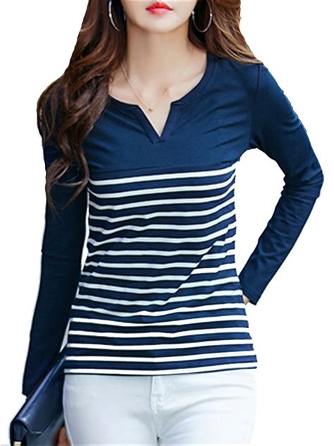 Buy Women S T Shirt Long Sleeve Color Block Stripe T Shirt T Shirts