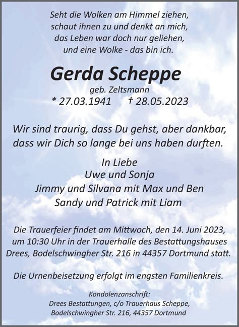 Traueranzeigen Von Gerda Scheppe Sich Erinnern De