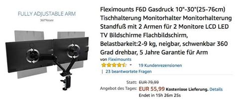 Fleximounts F6D Gasdruck Monitorhalter mit 2 Armen für 2 Monitore 10 30