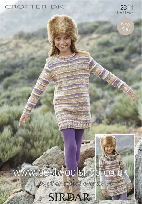 2311 Pdf Sirdar Crofter Dk Easy Knit Sweater Dress Knitting Pattern 2 13 Years