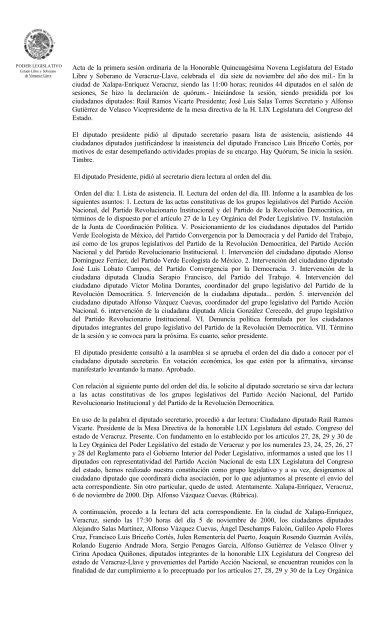 Acta de la primera sesión ordinaria de la Honorable Quincuagésima