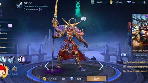 Mobile Legends Epic Skin Alpha Onimusha Commander Youtube