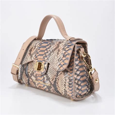 Bolsa Satchel Pele Cobra Python Blush E Carbono Jorge Bischoff