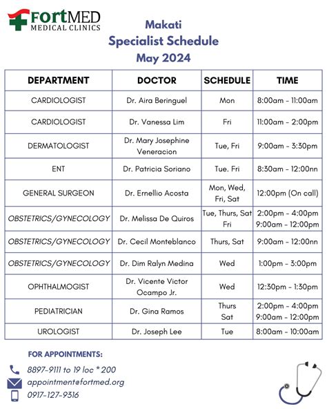 Our Makati Clinic Schedule – FortMED Clinics