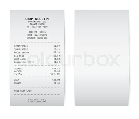 Template of a white paper receipt. ... | Stock vector | Colourbox