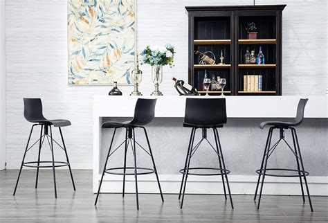 Andeworld 24" Swivel Bar Stools with Backs Plastic Counter Height Stools Set of 4 Metal Legs ...