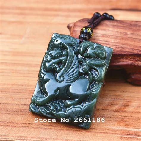 Natural Green Hetian Nephrite Pendant Carved Kylin Chinese Dragon