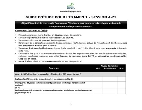 A22 Guide etude Exam 1 JF GUIDE DÉTUDE POUR LEXAMEN 1 SESSION A