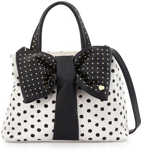 Betsey Johnson Bow Tie Shopper Tote Bag White Black Dots Fancy Handbags Fashion Handbags