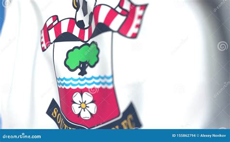 Waving Flag With Southampton Fc Football Club Logo Close Up Editorial