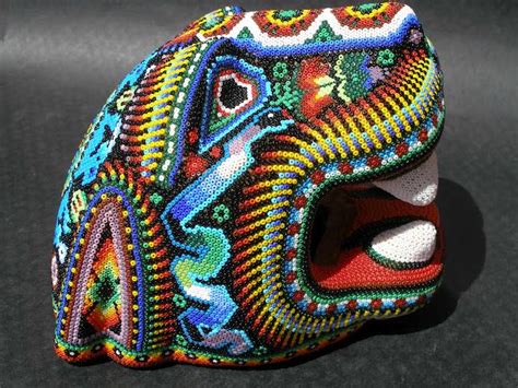 All Bead Work Jaguar Huichol Pattern Huichol Art Mexican Folk Art