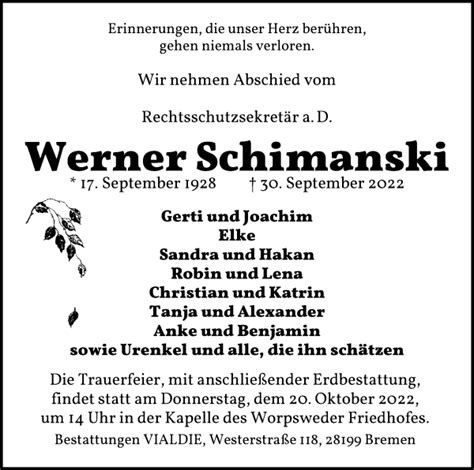 Traueranzeigen Von Werner Schimanski Trauer Gedenken