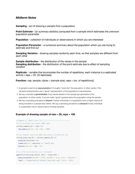 Stat Midterm Midterm Notes Sampling Act Of Drawing A Sample