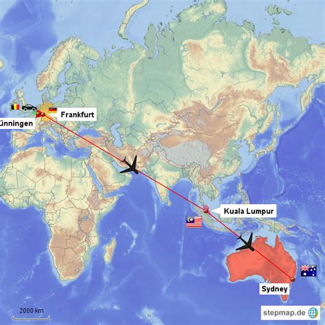 StepMap Flug nach Australien Landkarte für Welt