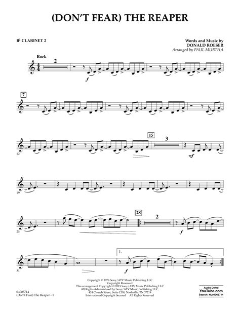 Don T Fear The Reaper Arr Paul Murtha Bb Clarinet 2 By Blue