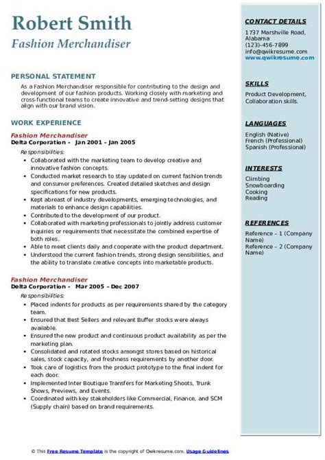 Fashion Merchandiser Resume Samples Qwikresume