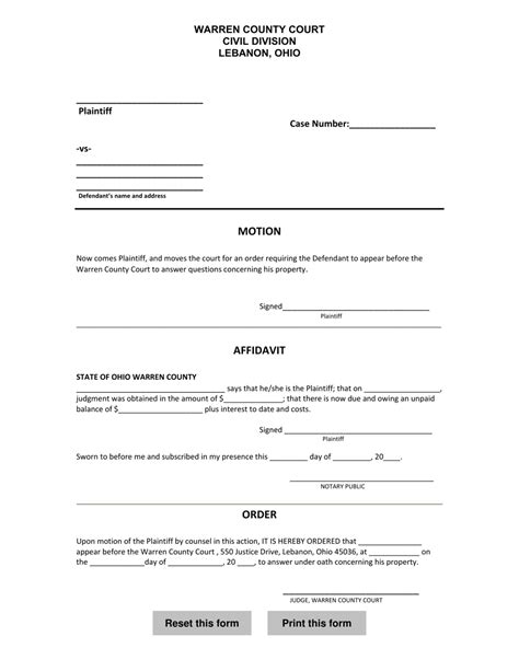 Warren County Ohio Judgement Debtor Exam Fill Out Sign Online And