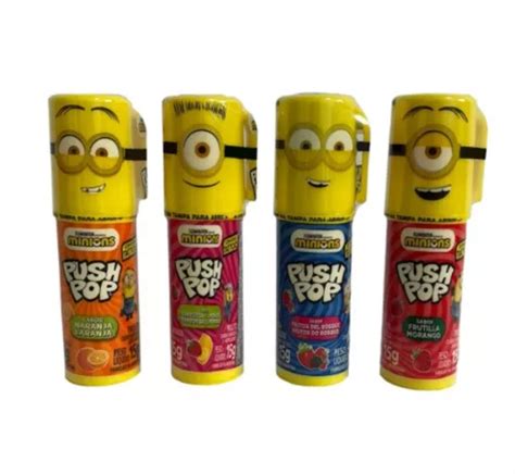 Pirulito De Dedo Push Pop Minions Kit 4 Sabores C Figurinha Parcelamento Sem Juros