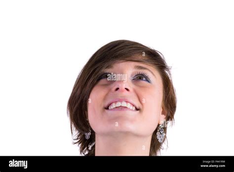 Pretty Brunette Looking Up Stock Photo Alamy