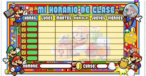 PARA TENER TU HORARIO DE CLASE DE MARIO BROS El Legendario Personaje