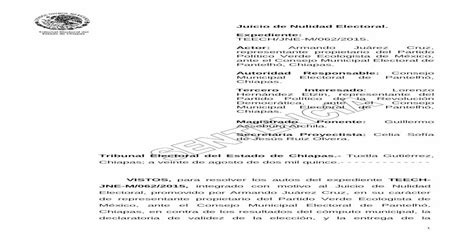 Juicio De Nulidad Electoralexpediente Que Al Efecto Formó Y La