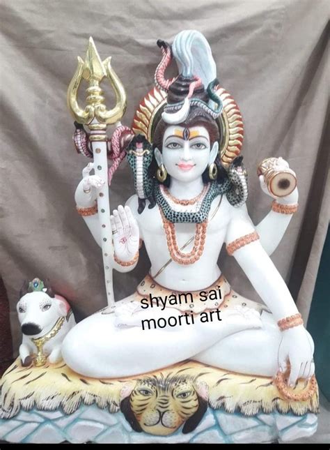 Painted Hindu White Marble Shiv Statue For Worship Size 18 Inches At