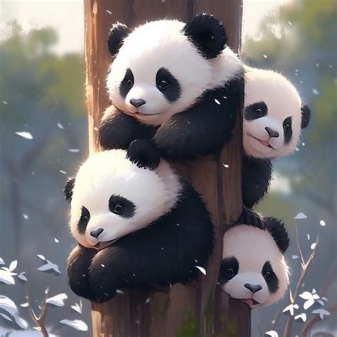 Premium Ai Image Panda Bears Hanging On A Tree In The Snow With A Lot