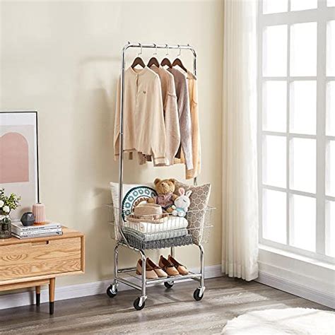 Yaheetech Rolling Laundry Bakset With Wheels Laundry Cart With Hanging