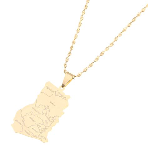 Gold Ghana Map Couple Name Pendant Gold Stainless Steel Fashion Jewelry