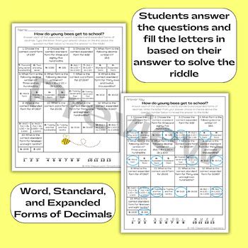 Decimal Place Value Forms Riddle Worksheet Activity Read Write Decimals