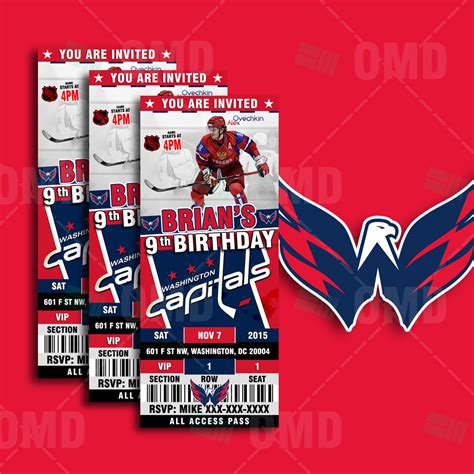 2.5×6 Washington Capitals Sports Party Invitations – Sports Invites