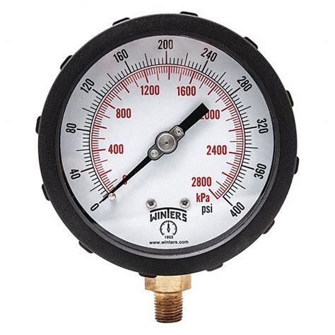 WINTERS WINTERS INSTRUMENTS Pressure Gauge: Red, 0 to 400 psi, 4 in Dial, 1/4 in NPT Male ...