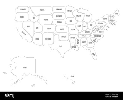 Simplified Map Of Usa United States Of America Rounded Shapes Of States With Smooth Border