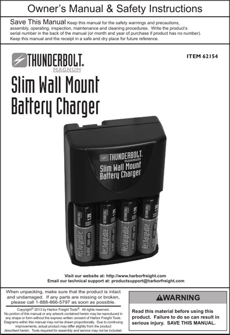 Harbor Freight Slim Wall Mount Battery Charger Product Manual