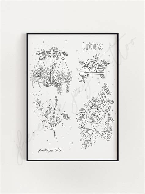 Libra Astrology Tattoo Flash Sheet Print Digital Download Adult