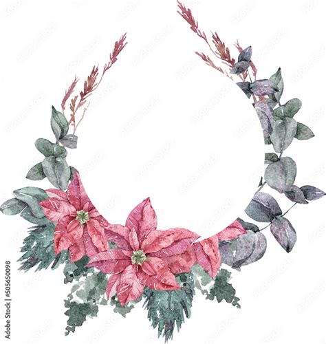 Watercolor Eucalyptus Wreath Frame Clipart Winter Cotton Flower