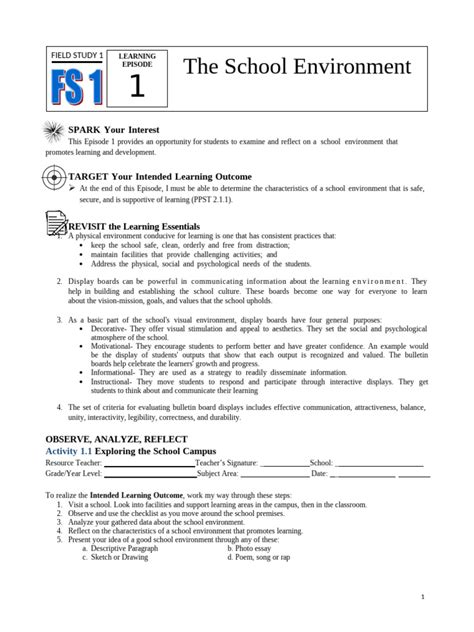 1 The School Environment Pdf Classroom Learning