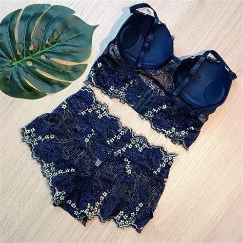 Conjunto Cropped Bojo Calesson Renda Bicolor Lingerie Mercadolivre