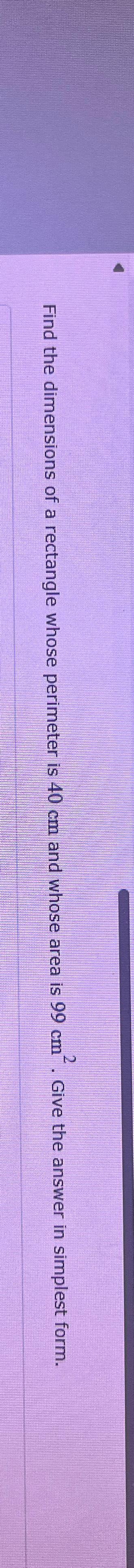 Solved Find The Dimensions Of A Rectangle Whose Perimeter Is Chegg