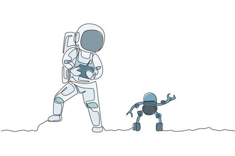 Premium Vector Single Continuous Line Drawing Of Astronaut Playing