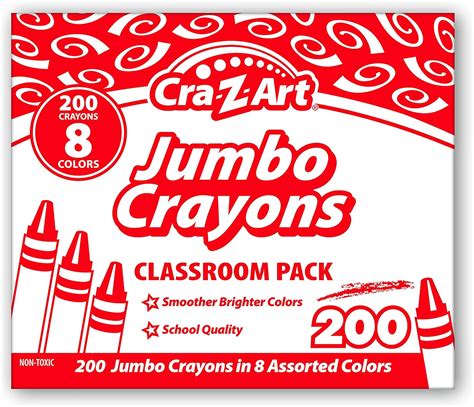 Cra Z Art Jumbo Crayon Bulk Class Pack 200ct 8 Assorted Colors 25 Jumbo Crayons In