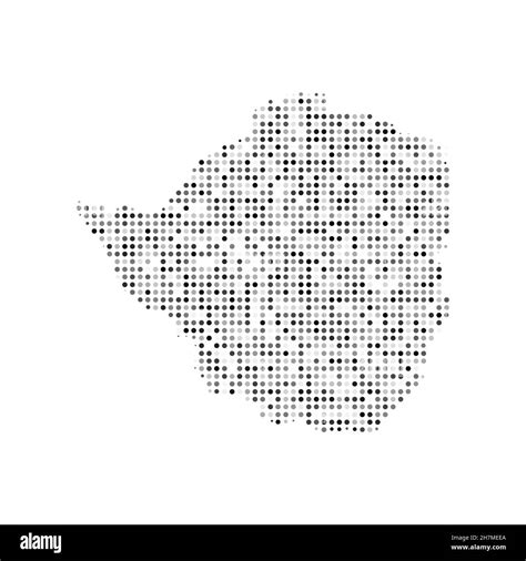 Abstract Dotted Black And White Halftone Effect Vector Map Of Zimbabwe