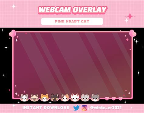 Twitch Pink Lie Cat Webcam Overlay Pink Overlay Pink Heart Frame Game Overlay Border Frame