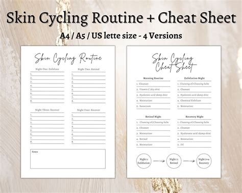 Skin Cycling Routine Template Printable Skin Cycling Cheat Sheet Skin