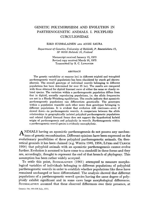 (PDF) Genetic Polymorphism and Evolution in Parthenogenetic Animals. I. Polyploid Curculionidae