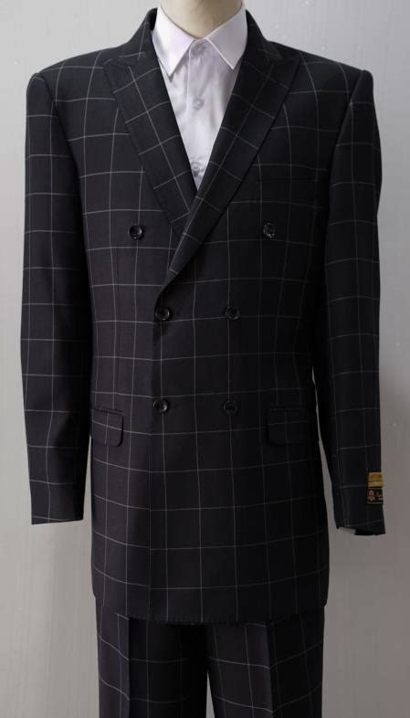 Plaid Checkered Pattern Peak Lapel Double Breasted 1 Chest