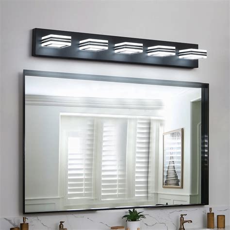 LED Modern Black Vanity Lights, 5-Lights Acrylic Matte Black Bathroom ...