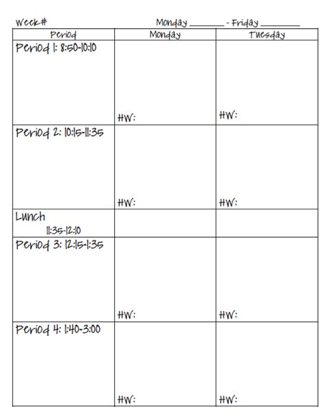 Teacher Weekly Lesson Plan Template Printable