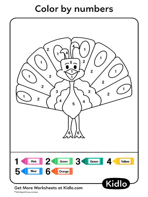 Color By Numbers - Birds Worksheet #12 - Kidlo.com